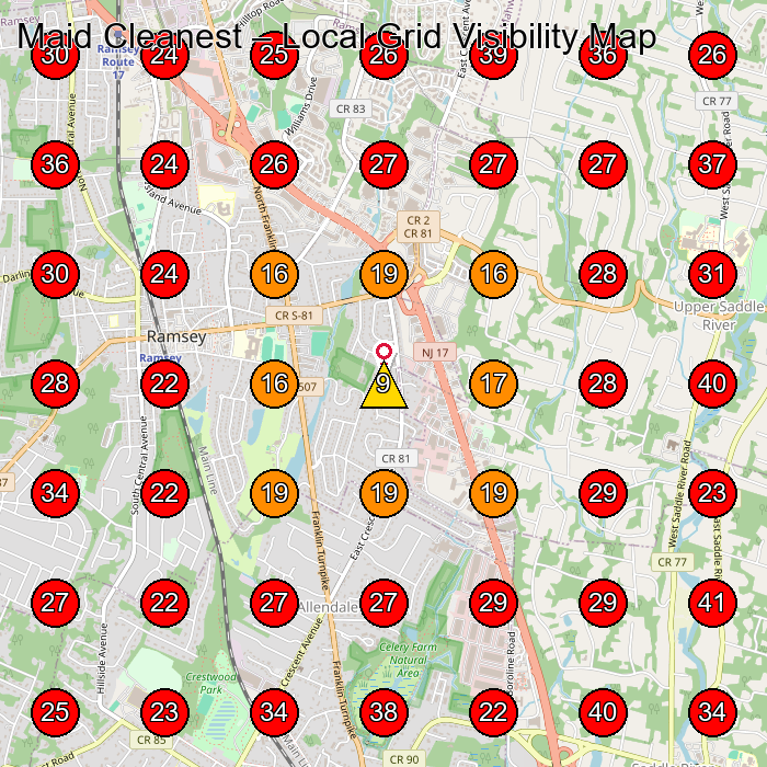 Maid Cleanest GeoGrid visibility map for House Cleaning Service in Mahwah